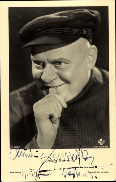 Postcard actor Ludwig Schmitz, portrait, peaked cap, autograph