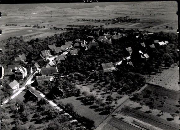 Postcard Holzhausen Bad Pyrmont in Lower Saxony. The picture shows a black and white aerial photograph of the...