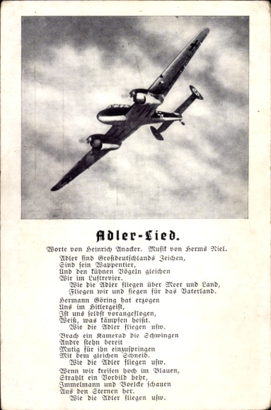 Lied Ak Adler Lied, Messerschmitt Me 111 B Kampfflugzeug Dt. Luftwaffe, Herms Niel, Heinrich Unacker