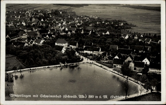 Ak Winterlingen Schwäbische Alb, Luftbild, Schwimmbad
