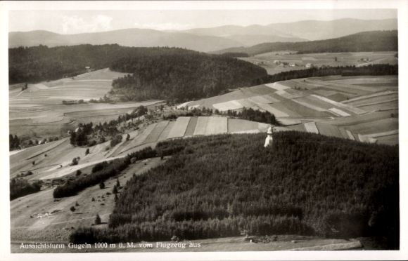 Ak Herrischried Baden Württemberg, Aussichtsturm Gugeln, Fliegeraufnahme