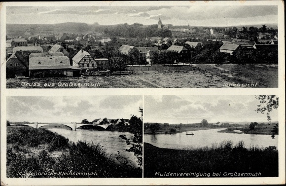 Ak Großsermuth Sermuth Colditz in Sachsen, Muldenbrücke Kleinsermuth, Muldenvereinigung Großsermuth