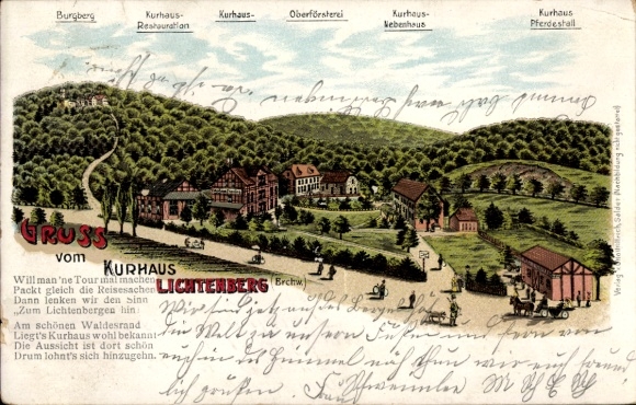 Chromo-Litho Lichtenberg Salzgitter in Lower Saxony, spa house, restoration, castle hill, forestry department