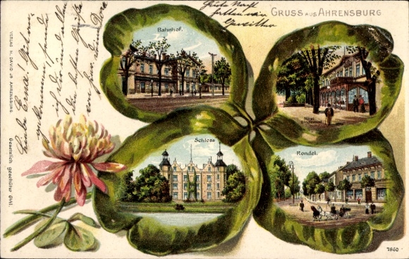 PC Ahrensburg in Holstein, train station, castle, rondel, nature motifs, greetings from Ahrensburg