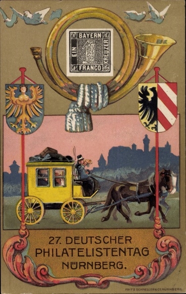 Postal stationery coat of arms PC Nuremberg in Middle Franconia Bavaria, 27th German Philatelic Day 1921