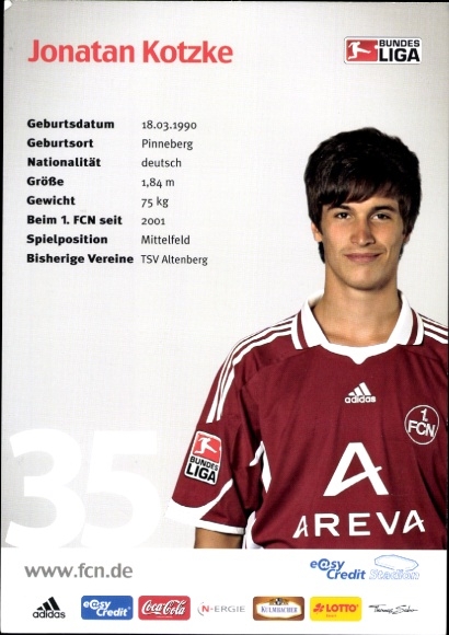 Autogrammkarte Fußballer Jonatan Kotzke und Mercedes, 1. FC Nürnberg, Autogramm