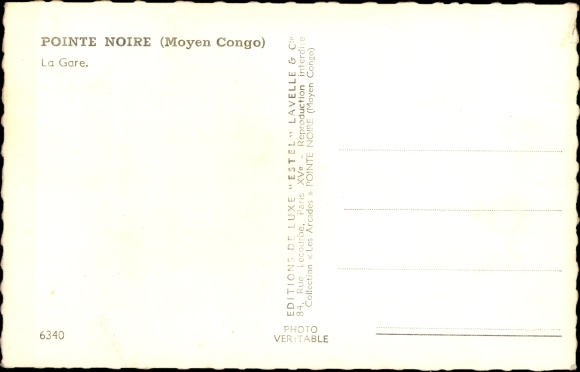 Postcard Pointe Noire French Congo, La Gare, train station
