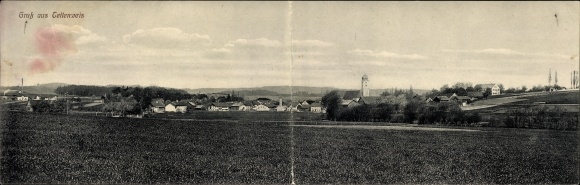 Vouwkaart Tettenweis Niederbayern, kerk, panoramisch uitzicht op het dorp