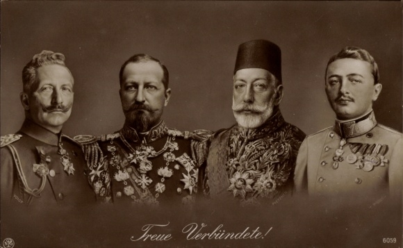Ak Treue Verbündete, Kaiser Wilhelm II., Vierbund, Deutsches Reich, Österreich, Bulgarien, Türkei