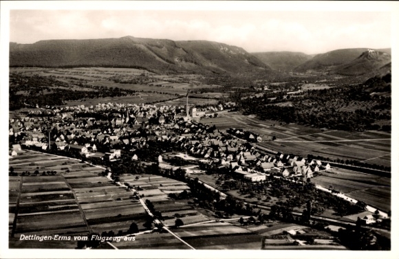 Postcard Dettingen an der Erms, aerial photograph