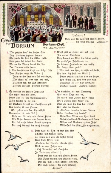 Judaica Song Postcard Borkum Song, Plate Feet, Anti Jewish