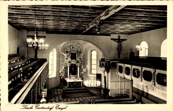 Postcard Crottendorf in the Ore Mountains, church, interior view