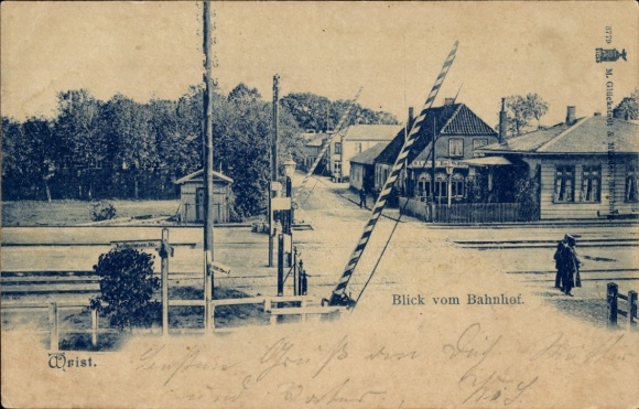 Ak Pols Krs Steinburg, uitzicht vanaf het treinstation, slagbomen, herberg