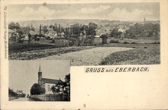 Postcard Eberbach am Neckar Odenwald Baden, church, general view