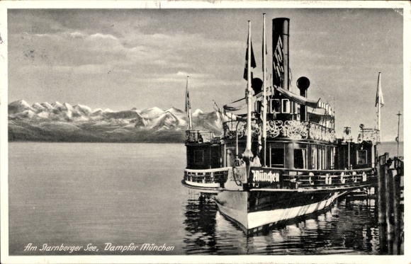 Postcard steamer Munich on Lake Starnberg