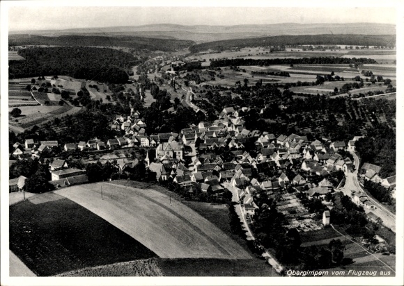 Postcard Obergimpern Bad Rappenau in Kraichgau, aerial view of rural surroundings, houses, streets