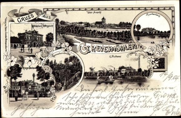 Chromo-Litho Grevesmühlen in Mecklenburg, district court, hospital, war memorial