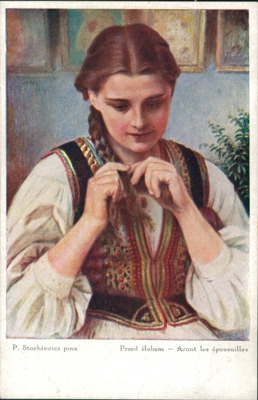 Artist Postcard Stachiewicz, Piotr, woman in costume