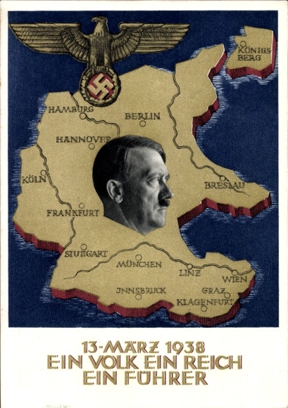 Postal stationery Postcard Klein, One People, One Reich, One Führer, Anschluss of Austria 1938, Greater Germany