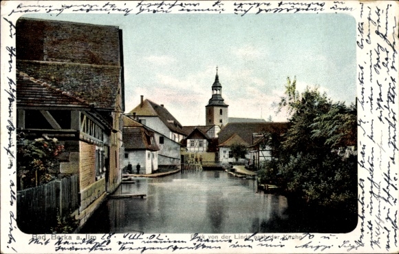 Ak Bad Berka Weimarer Land Thüringen, Blick von der Linde nach der Kirche