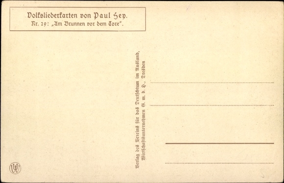 Song artist PC Hey, Paul, at the fountain in front of the gates, folk song card no. 29