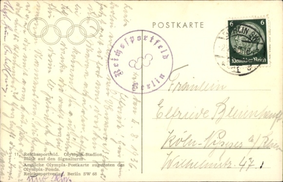 Postcard Olympic Games Berlin 1936, Reichssportfeld, Olympia Stadium