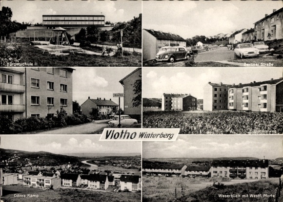 Postcard Vlotho on the Weser, Döhrs Kamp, Berliner Straße, Bürgerschule II, Drosselpforte
