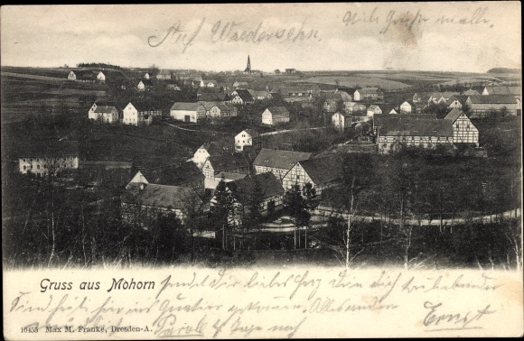 Ak Mohorn Wilsdruff in Saksen, algemeen beeld van de stad, vakwerkhuizen