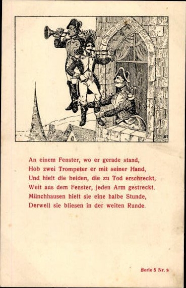 17 old artist poem PC Baron von Münchhausen, various motifs