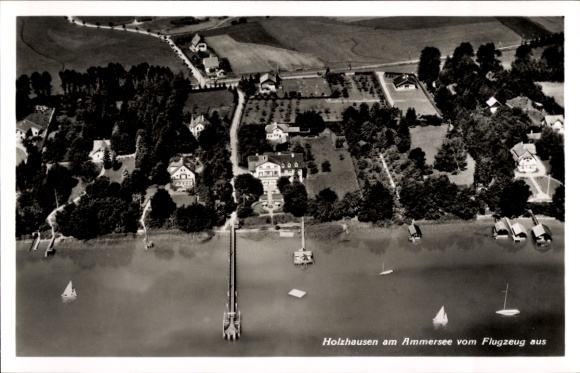 Postcard Holzhausen Utting am Ammersee Bavaria, Bavarian Administrative School, aerial photograph