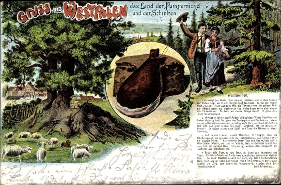 Song Postcard Westphalia, land of pumpernickel and ham, Westphalian song, shepherd