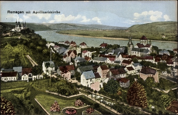 Postcard Remagen am Rhein, town view with Apollinariskirche