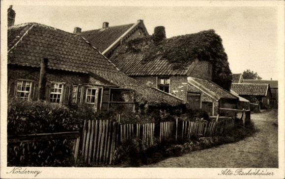 Ak Nordseebad Norderney Ostfriesland, Alte Fischerhäuser
