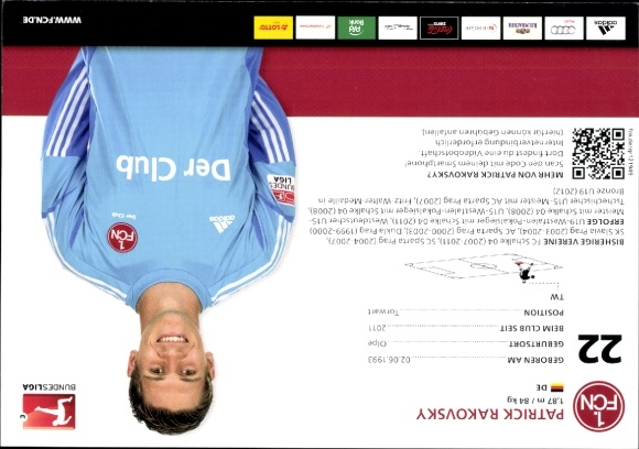 Autograph card footballer Patrick Rakovsky, 1. FC Nuremberg, autograph