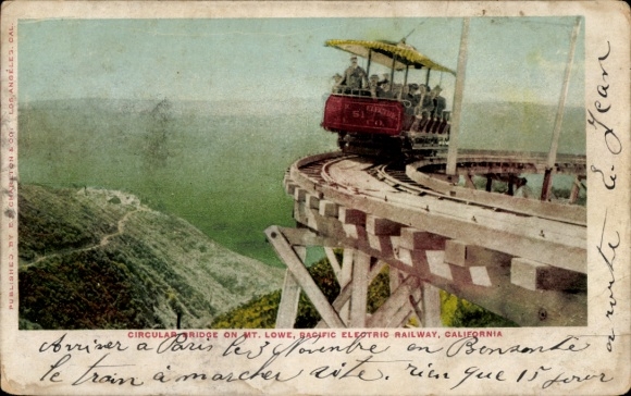 Postcard California USA, Round Bridge at Mount Lowe, Pacific Electric Railway