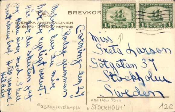 Postcard Steamer Stockholm, Swedish American Line