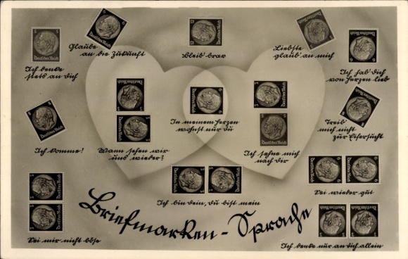 Ak Briefmarken-Sprache, Liebesbotschaft in Briefmarken