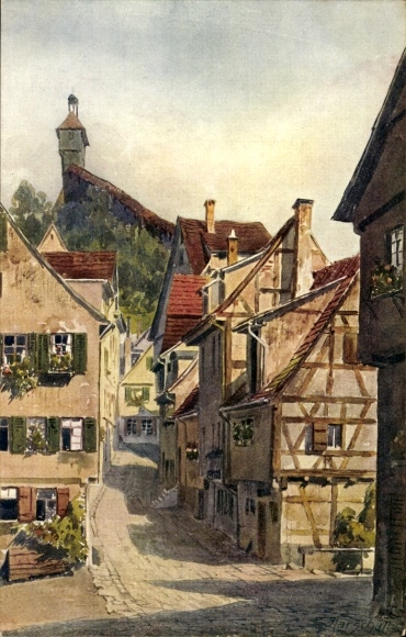 Artist Postcard Marschall J., Esslingen Neckar, Geiselgasse, Hochwacht