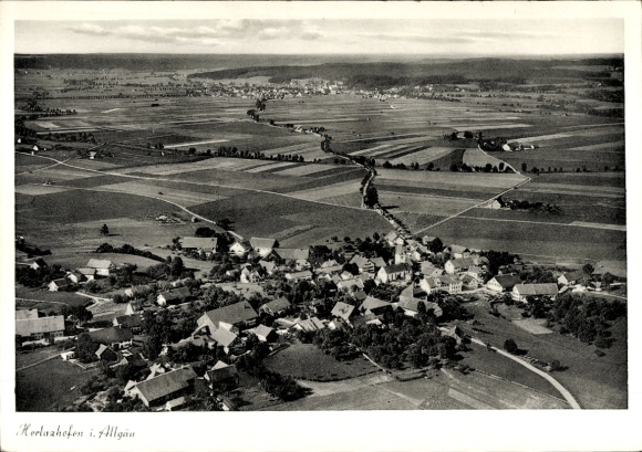 Postcard Herlazhofen Leutkirch im Allgäu Württemberg, aerial photograph
