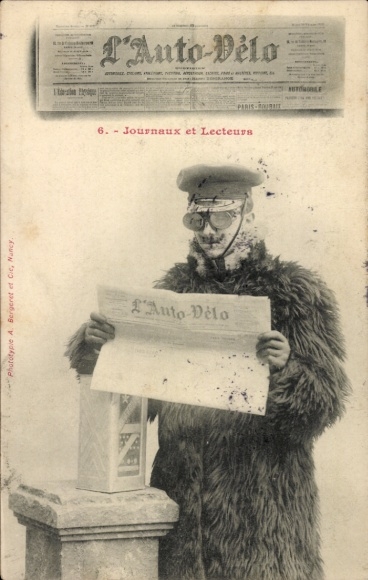 Postcard Man reading a newspaper, L'Auto-Velo, Car driver