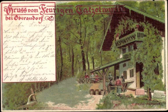 Artist Chromo-Litho Heigl, C., Oberaudorf in Upper Bavaria, Gasthaus Feuriger Tatzlwurm