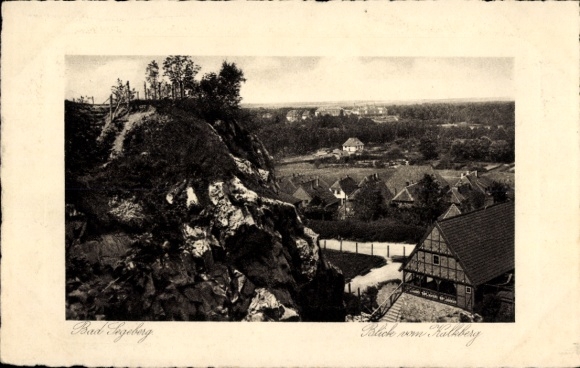 Postcard Bad Segeberg in Holstein, landscape photograph, fields, houses, rocks, forest