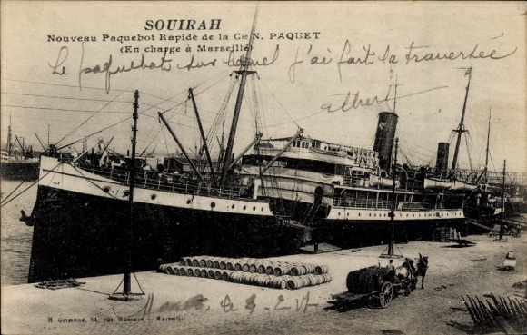 Ak Passagierschiff Souriah der Compagnie de Navigation Paquet in Marseille