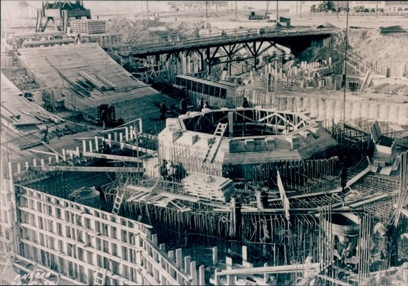 Foto Fessenheim Elsass Haut Rhin, Atomkraftwerk im Bau, G 1, 1954