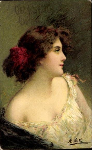 Artist Postcard Asti, Angelo, female portrait, shoulder, series 1292