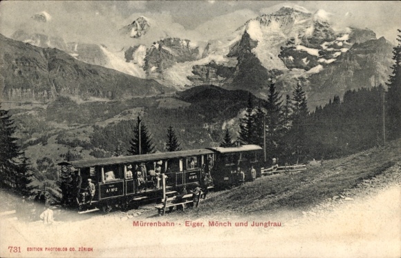 Postcard Canton of Bern, Eiger, Mönch, Jungfrau, Mürrenbahn