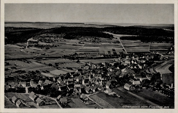 Postcard Althengstett in Baden Württemberg, aerial view of houses, fields, landscape
