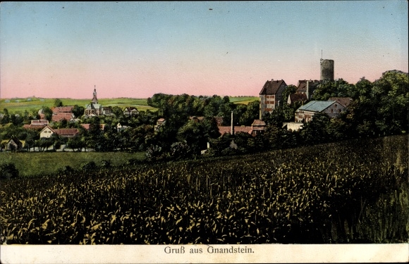Leuchtfenster Ak Gnandstein Frohburg in Sachsen, Teilansicht mit Burg