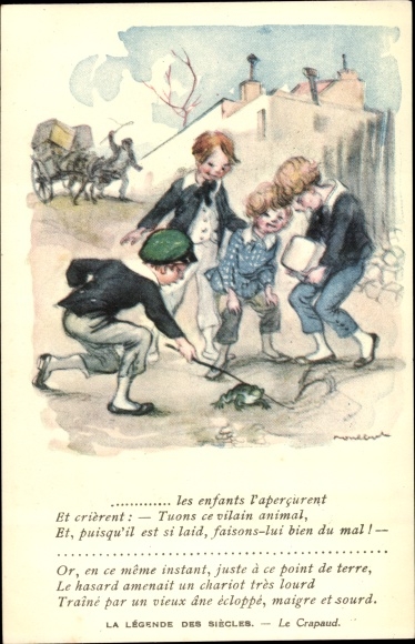 Artysta KP Poulbot, Francisque, La Legende des Siecles, Le Crapaud, dzieci bawiące się ropuchą