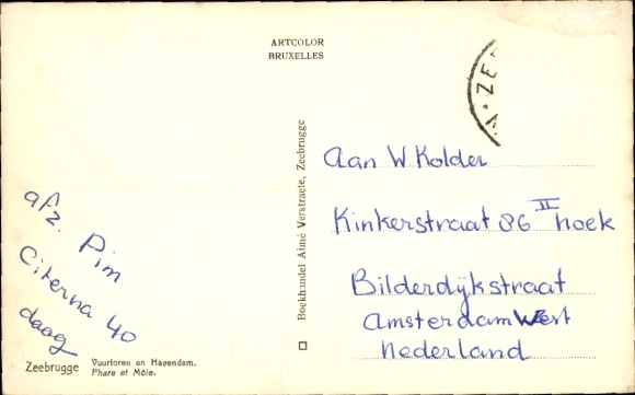 Postcard Zeebrugge West Flanders, lighthouse, Havendam